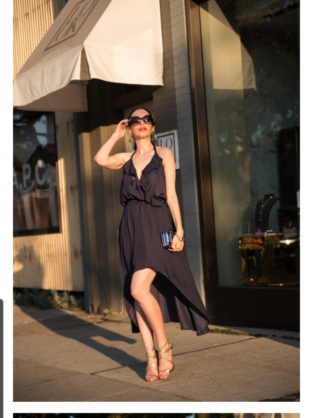 DRA Navy Ruffle High-Low Dress